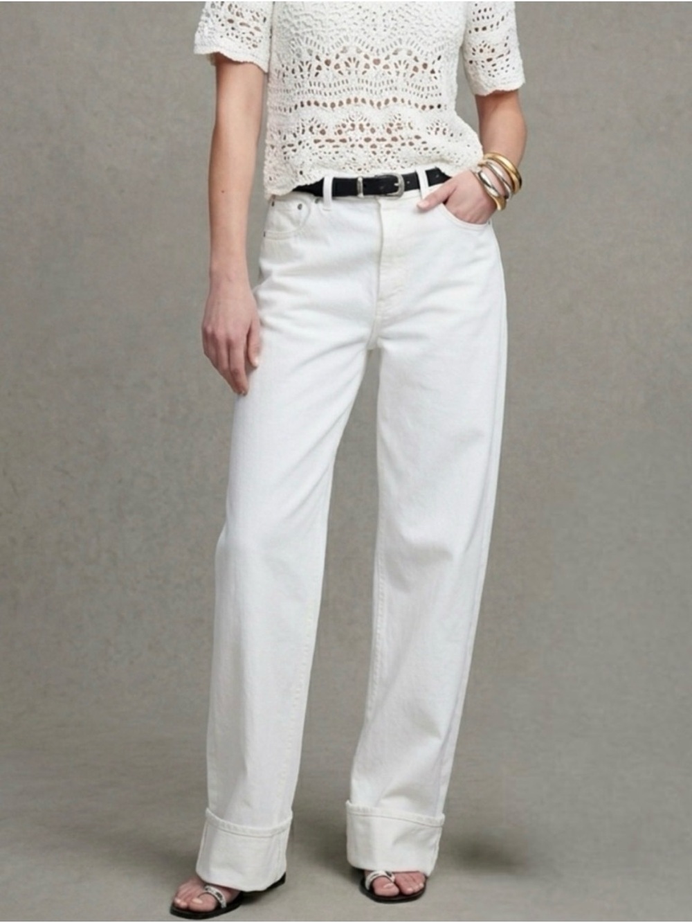 Madewell White Low Slung Baggy Jeans Cuff Hem NWT Sz 28 100% Cotton